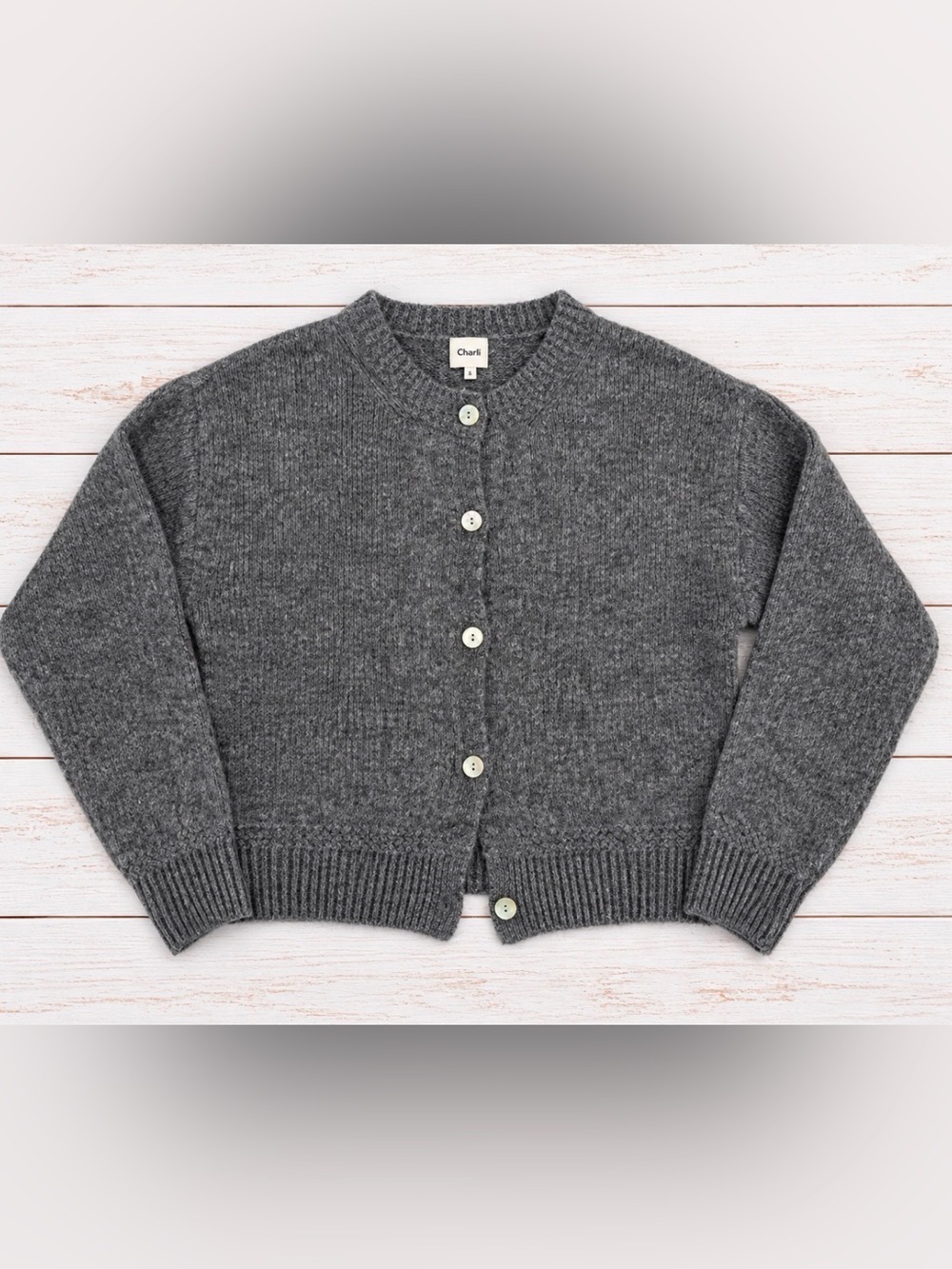 Charli Gray Kid Mohair Wool Blend Cropped Cardigan Made in Italy